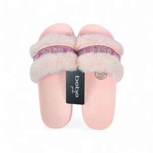 Bebe Girls Pink Faux Fur Slides Sandals, Light/Blush Pink, Size L , 2/3